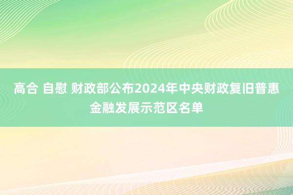 高合 自慰 财政部公布2024年中央财政复旧普惠金融发展示范区名单