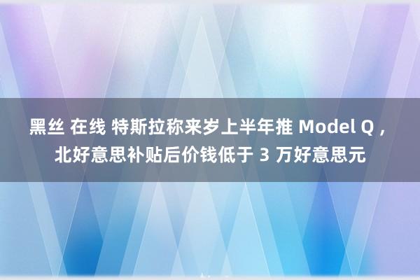 黑丝 在线 特斯拉称来岁上半年推 Model Q ， 北好意思补贴后价钱低于 3 万好意思元