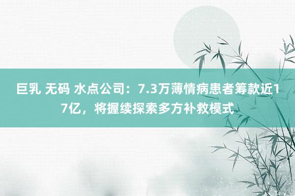 巨乳 无码 水点公司：7.3万薄情病患者筹款近17亿，将握续探索多方补救模式