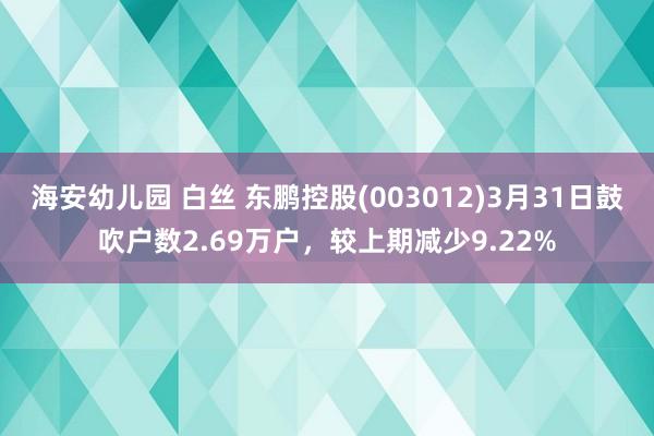 海安幼儿园 白丝 东鹏控股(003012)3月31日鼓吹户数2.69万户，较上期减少9.22%
