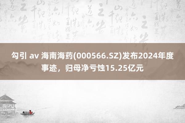 勾引 av 海南海药(000566.SZ)发布2024年度事迹，归母净亏蚀15.25亿元