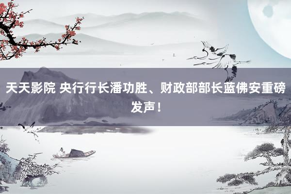 天天影院 央行行长潘功胜、财政部部长蓝佛安重磅发声！